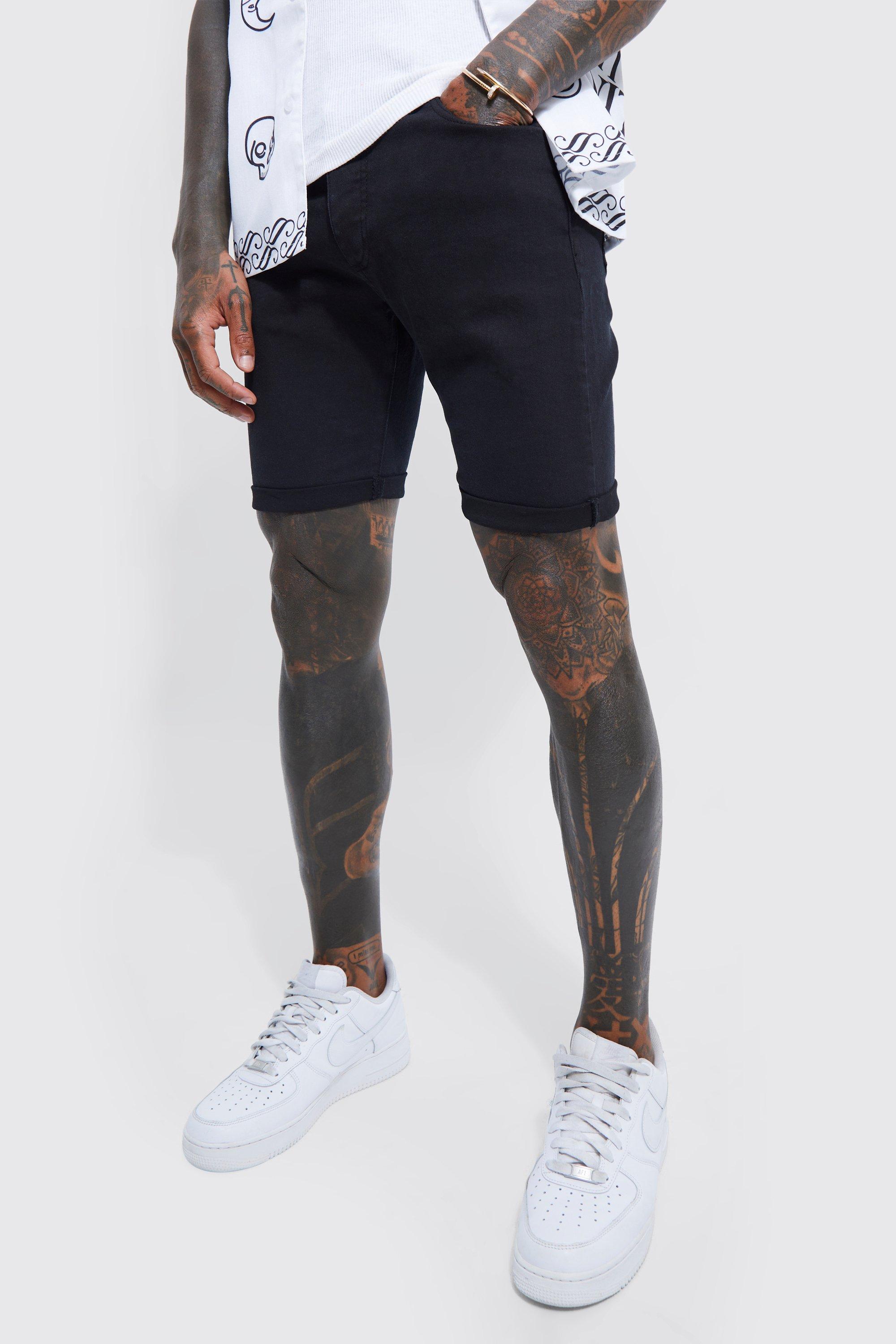 Mens black skinny denim hot sale shorts